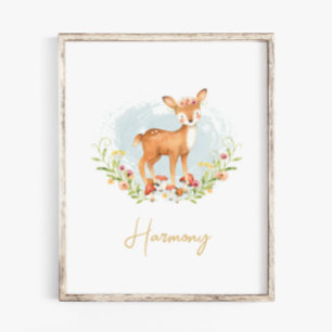 Baby Girl Name Deer Nursery Waterverf Animal Poster