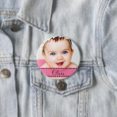Baby Girl Name en Photo Magnet Pink Personalized Ronde Button 7,6 Cm (In situ)