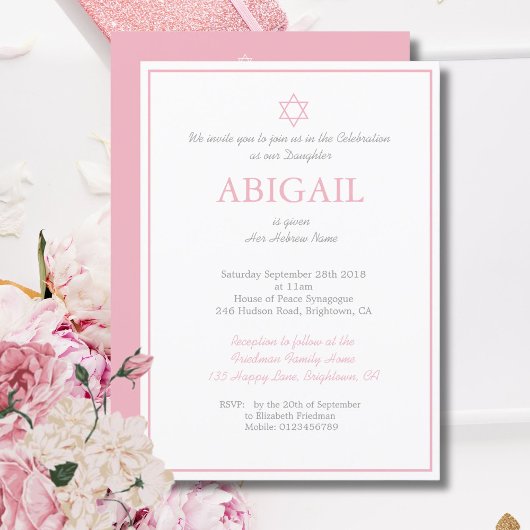 Baby Girl Naming-ceremonie Hebreeuwse joodse Kaart