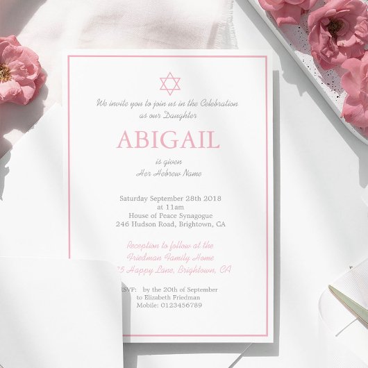 Baby Girl Naming-ceremonie Hebreeuwse joodse Kaart