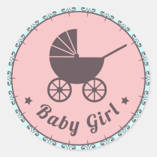 Baby Girl New Born Sticker Pink Brown and Blue