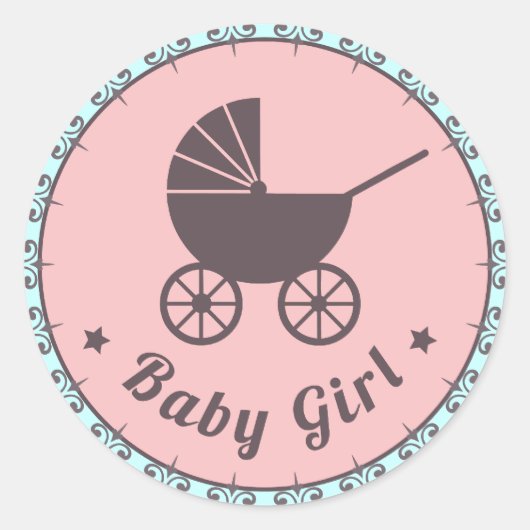 Baby Girl New Born Sticker Pink Brown and Blue (Voorkant)