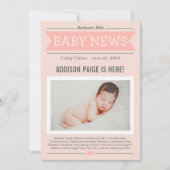 Baby Girl News Modern Blush Pink Foto geboorte Aankondiging (Voorkant)