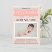 Baby Girl News Modern Blush Pink Foto geboorte Aankondiging (Staand voorkant)