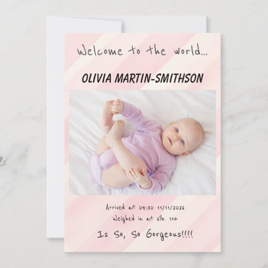 Baby Girl Nieuwe Aankomst Aankondiging (Voorkant)