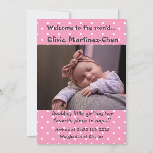 Baby Girl Nieuwe Aankomst Aankondiging (Voorkant)