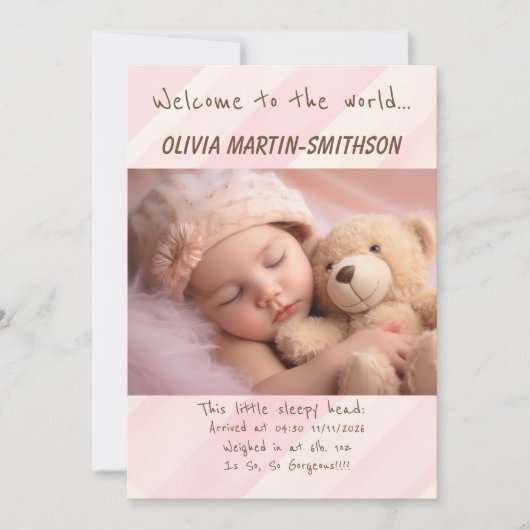 Baby Girl Nieuwe Aankomst Aankondiging (Voorkant)