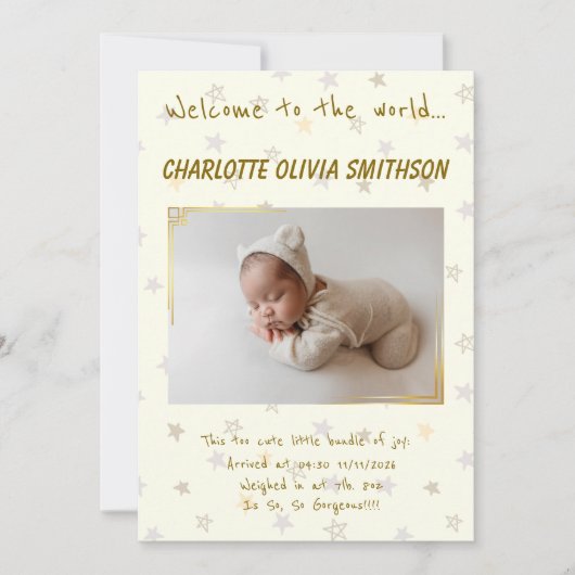 Baby Girl Nieuwe Aankomst Aankondiging (Voorkant)