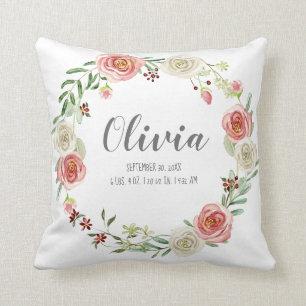 Baby Girl Nursery Birth Stats Blush Roos Wreate Kussen
