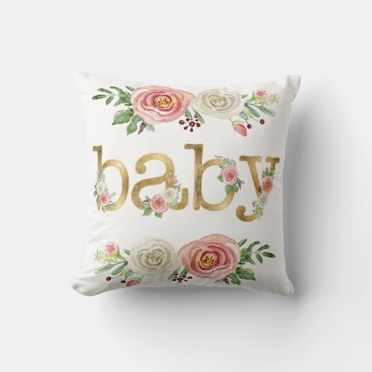 Baby Girl Nursery Love in Roos Floral Foliage Kussen (Voorkant)