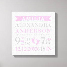 Baby Girl Nursery Room Birth Stats Keepslag Canvas Afdruk