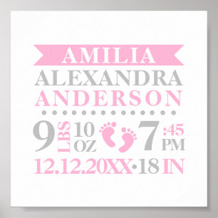 Baby Girl Nursery Room Birth Stats Keepslag Poster