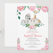 Baby Girl Oerwouden Dieren Showuitnodiging Kaart (Voorkant / Achterkant)