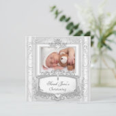 Baby Girl of Boy Christening Baptism Silver White Aankondiging (Staand voorkant)