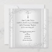 Baby Girl of Boy Christening Baptism Silver White Aankondiging (Achterkant)
