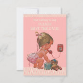 Baby Girl on Phone Baby shower Save the Date (Voorkant)