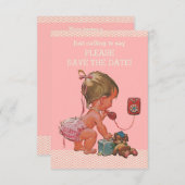 Baby Girl on Phone Baby shower Save the Date (Voorkant / Achterkant)