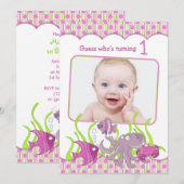 Baby Girl onder Zee Birthday-uitnodiging Kaart (Voorkant / Achterkant)