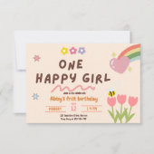 Baby Girl One Happy Girl Verjaardag Kaart (Voorkant)