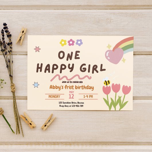 Baby Girl One Happy Girl Verjaardag Kaart