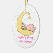 Baby Girl op Moon First Kerstversiering Keramisch Ornament (Links)