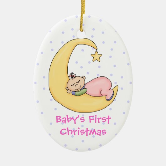 Baby Girl op Moon First Kerstversiering Keramisch Ornament (Voorkant)