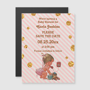 Baby Girl op Phone Gold Confetti Save the Date Magnetische Uitnodiging