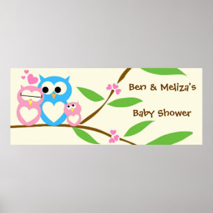 Baby Girl Owl Baby shower Banner Poster