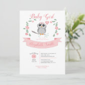 Baby Girl owl bear babyshower Kaart (Staand voorkant)