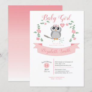 Baby Girl owl bear babyshower Kaart