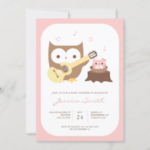Baby Girl Owl Guitar Baby shower Invitation Kaart