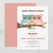 Baby Girl Owl Sip en zie Shower Invitation Kaart (Voorkant / Achterkant)