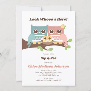 Baby Girl Owl Sip en zie Shower Invitation Kaart