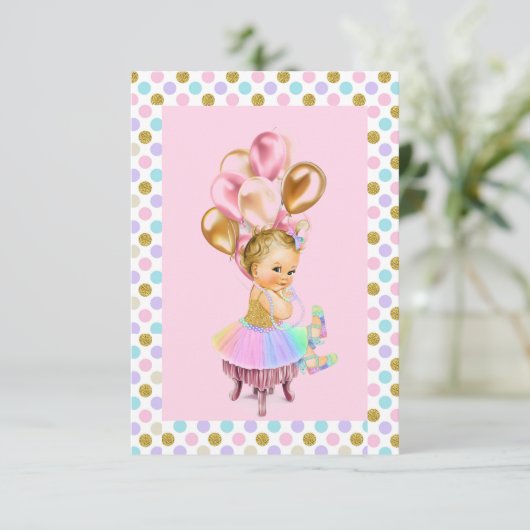 Baby Girl Pastel Glitter Party Kaart (Staand voorkant)