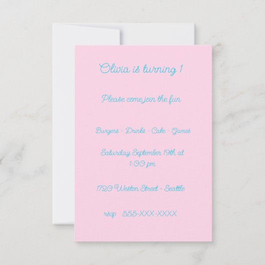  Baby Girl Pastel Glitter Party Kaart (Achterkant)