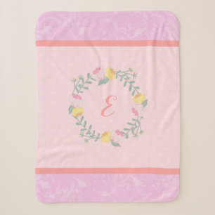 Baby Girl Pastel Pink and Lavender Floral Monogram Sherpa Deken