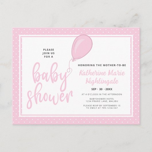 Baby Girl Pastel Roze Baby shower Uitnodiging (Voorkant)