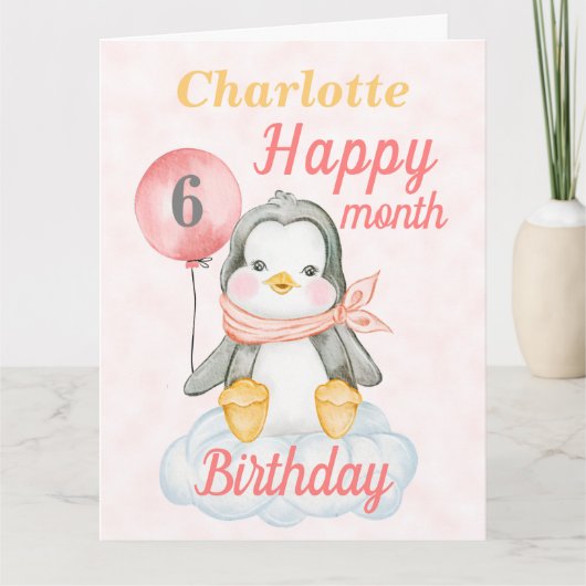 Baby Girl Penguin 6-maandenlang Big Card Kaart (Voorkant)