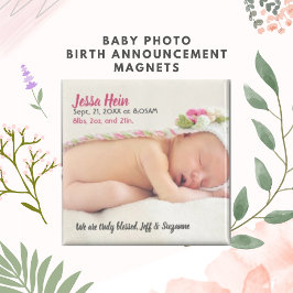 Baby Girl Photo Birth Announcement Magnet