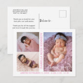 Baby Girl Photo Collage Script Birth Announance  Briefkaart (Voorkant / Achterkant)