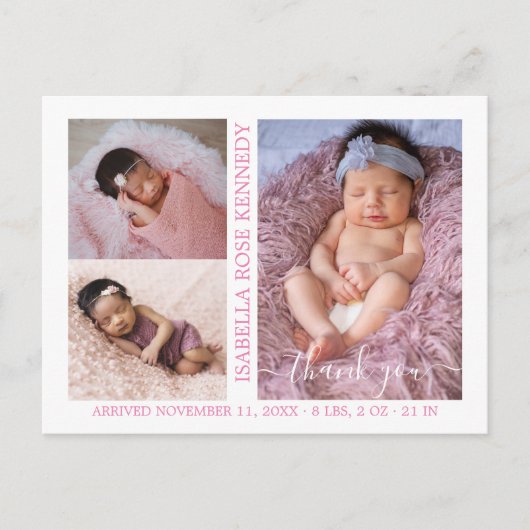 Baby Girl Photo Collage Script Birth Announance  Briefkaart (Voorkant)
