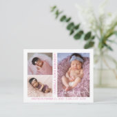 Baby Girl Photo Collage Script Birth Announance  Briefkaart (Staand voorkant)