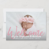 Baby Girl Pink 1 Foto Welkom geboorteaankondiging Kaart (Voorkant)