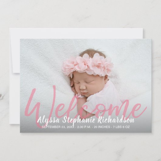 Baby Girl Pink 1 Foto Welkom geboorteaankondiging Kaart (Voorkant)