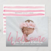 Baby Girl Pink 1 Foto Welkom geboorteaankondiging Kaart (Voorkant / Achterkant)