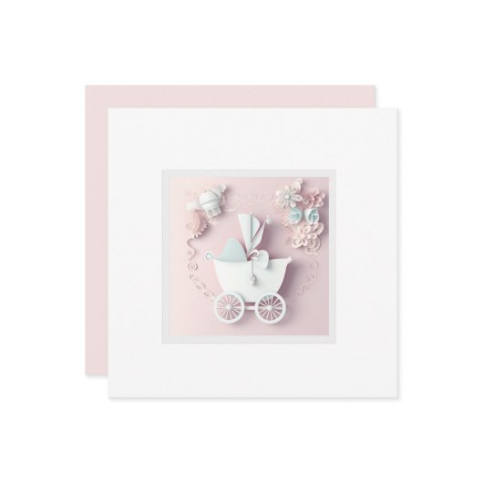 Baby Girl Pink 3d Effect Feestdagenkaart (Voorkant / Achterkant in situ)