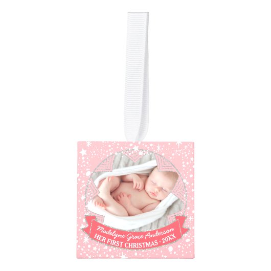 Baby Girl Pink Aangepaste kerstfeestmijlpalen Decoratie (Voorkant)