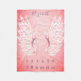 Baby Girl Pink Angel Wings Maandelijkse Mijlpaal V Fleece Deken
