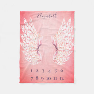 Baby Girl Pink Angel Wings Maandelijkse Mijlpaal V Fleece Deken