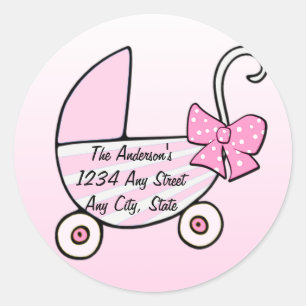 Baby Girl Pink Baby Buggy Ronde Sticker